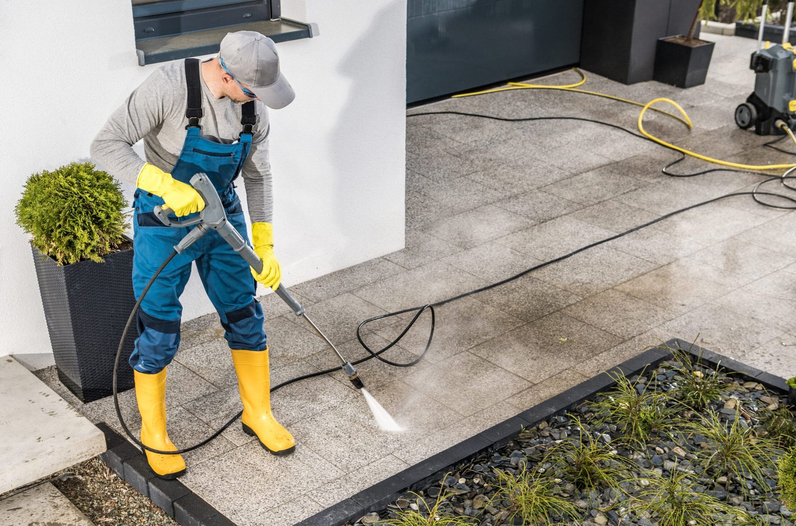 men pressure washing services his house surrounding