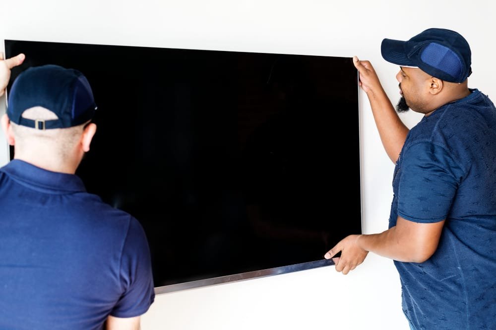 image showcasing the process of securely mounting a TV on a wall without damaging the paint